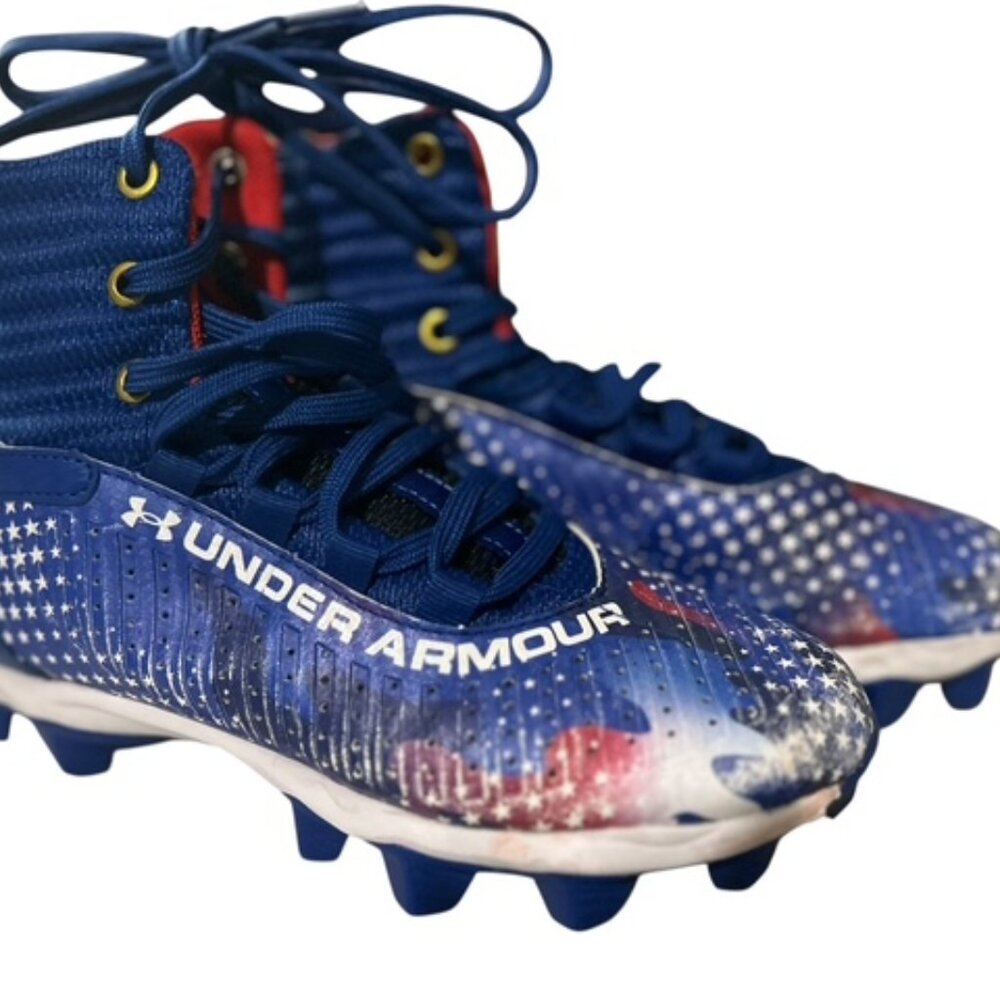Kids Under Armour Freedom High Top Cleats-Size 2Y-Worn Once-Red/White/Blue